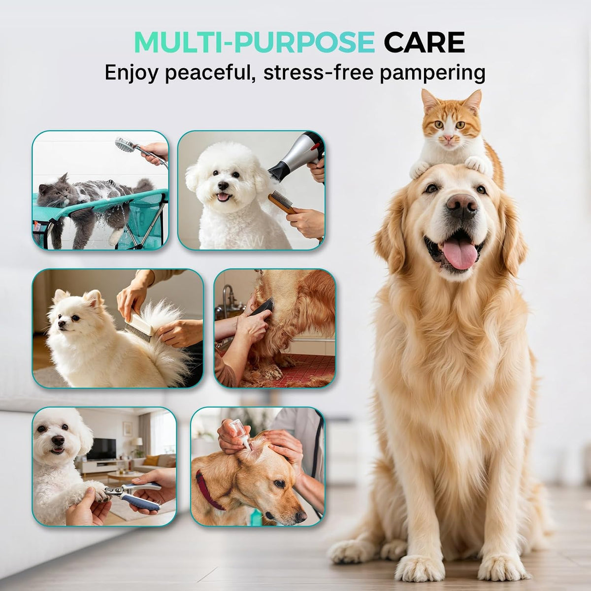 Pet Grooming Hammock with Stand, Foldable Design